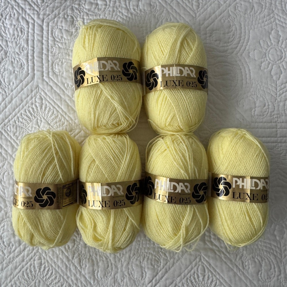 Phildar Luxe 025 Yarn Pale Yellow 50g Skeins Lot of 6 West Germany 85/15 Blend